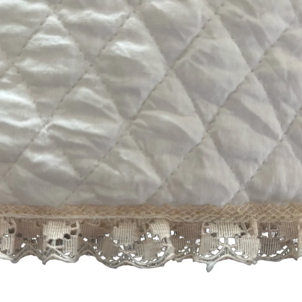 VTG Ivory White Quilted Toaster Cover Appliquéd Birds Lace Trim 12” Farmhouse